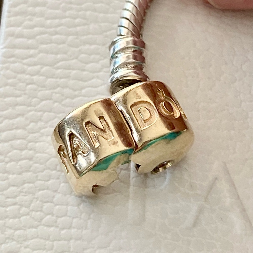 EUC Pandora S925 Silver snakeshain and 14K solid Gold clasp Bracelet, 8 inches - Picture 3 of 10